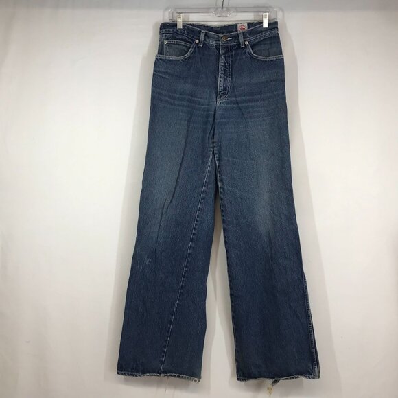VINTAGE LAWMAN - WOMEN'S 30 - BLUE DENIM HIGH RISE WIDE LEG WESTERN JEANS - Picture 1 of 3